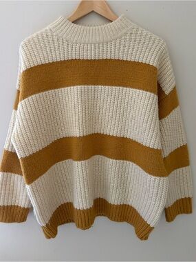 FRNCH Paris Cream and Mustard Striped Knit Sweater